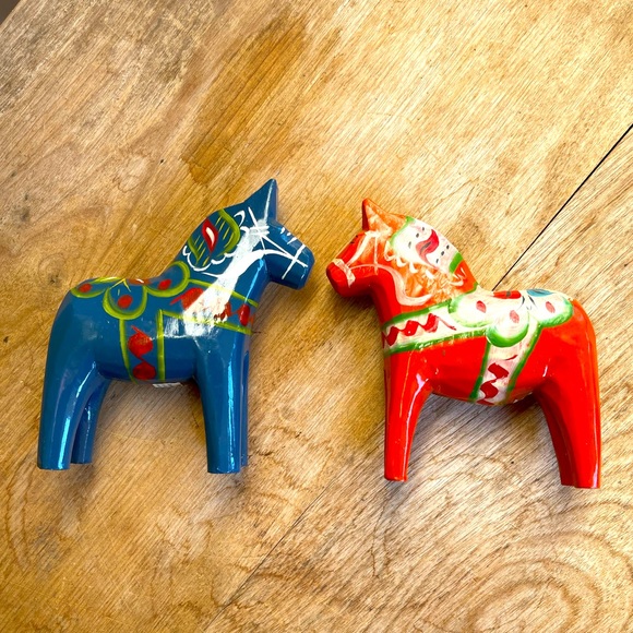 DALA Hand Painted Carved Wood Set-2 Horses Sweden - Picture 11 of 12